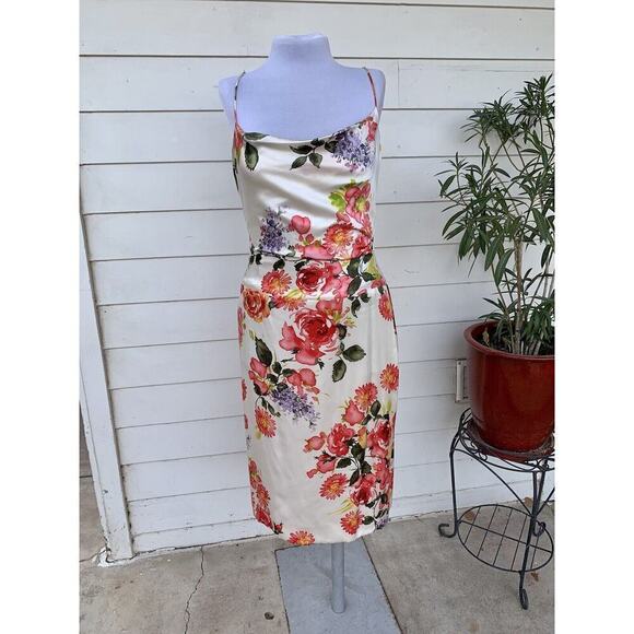 Vera Wang Floral Midi Dress - Cream, Red, Pink, Purple - Picture 3 of 16